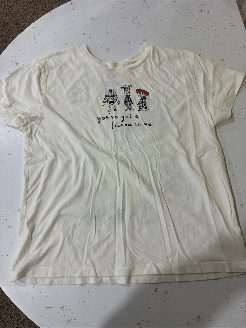 Juniors Cream Graphic Tee - "You've Got a Friend in Me"